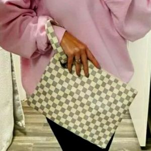 Designer Inspired Creme or Brown Plaid wristlet